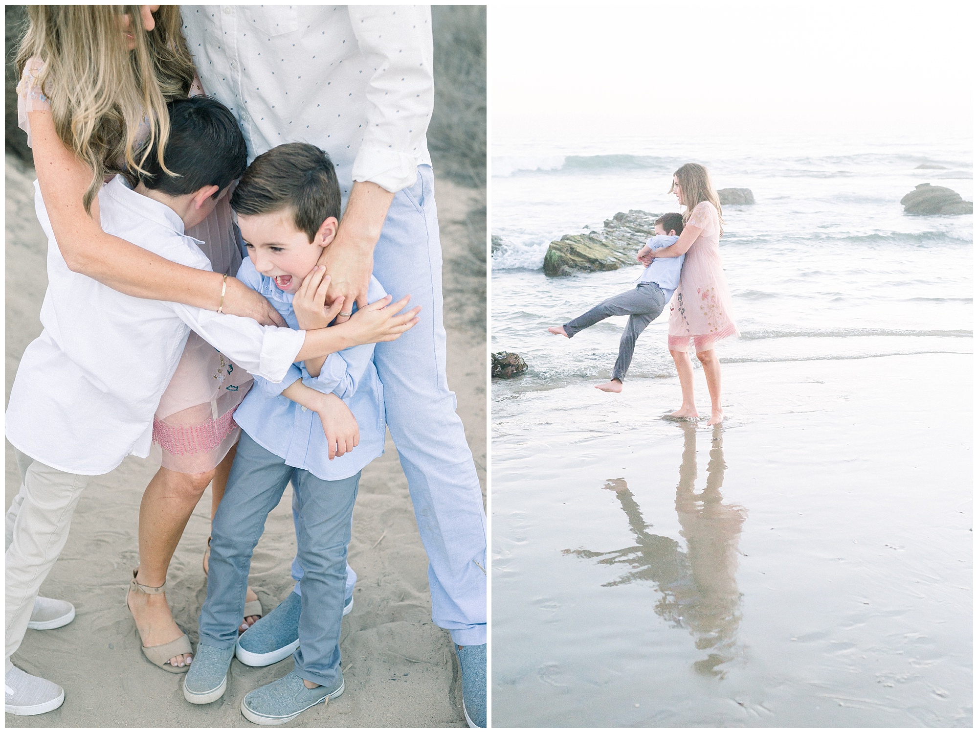 Family lifestyle fun photos at sunset in newport beach
